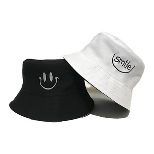 Double-sided hat with embroidery fisherman hat Korean fashion all-match short-brimmed outdoor basin hat sunscreen hat tide