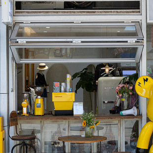 Aluminum Alloy Full-Opening Folding Window for Milk Tea and Coffee Shop Kitchen Bar Window Glass with Arbitrary Hovering Ward Biao