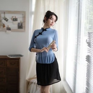Sexy Lingerie Women's Uniform Temptation suit Gauze Transparent Sexy Republic of China Student Dress Role-playing Sexy Hair