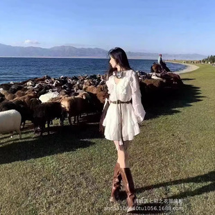 Tie-Dyeable Spring and Summer New Yunnan Xinjiang Travel Photograph Short French Solid Color dress Women Slim