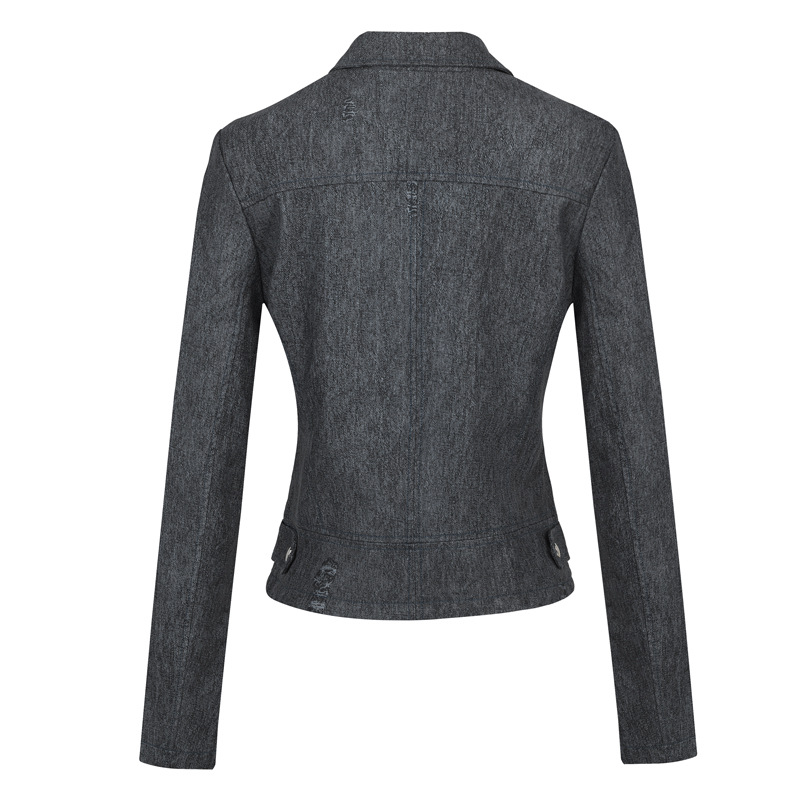 Factory wholesale Europe and the United States creative Denim pattern leather coat fashion trendy women's leather jacket leather