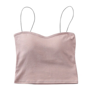 Girl's Beautiful Back Vest Tube Top with Chest Pad Detachable Outer Wearing Inner Thread Cotton Wrapped Chest Small Oil Painting Knitted Sling for Women