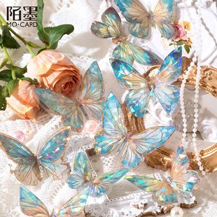 Mo Mo Unbounded Butterfly Spectrum Series PET Ice Crystal Laser Gold Sticker Pack INS Style Retro Butterfly Hand Account Goo Card Sticker