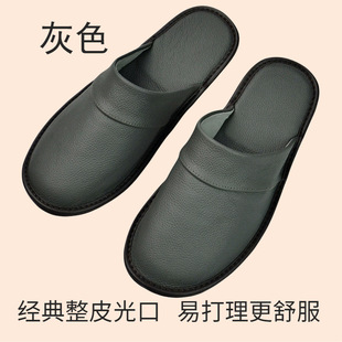 Widened large dock layer cowhide Japanese style closed toe leather slippers spring and autumn Men's Women's Home indoor sandals non-slip