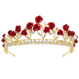 Crown Girl's Headwear Children's High-end Crystal Square Princess Crown Birthday Hair Card Performance Performance Hair Accessories Headband