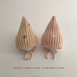 Ins Korean Children's Hat Winter Handmade Knitted Elf Hat for Boys and Girls Baby Warm Thickened Ear Protection Wool Hat