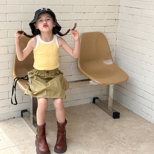 Emo Beibei 2024 Summer Children's Wear Korean-style Color-matching Stretch Pit Strip Small Vest for Girls and Babies