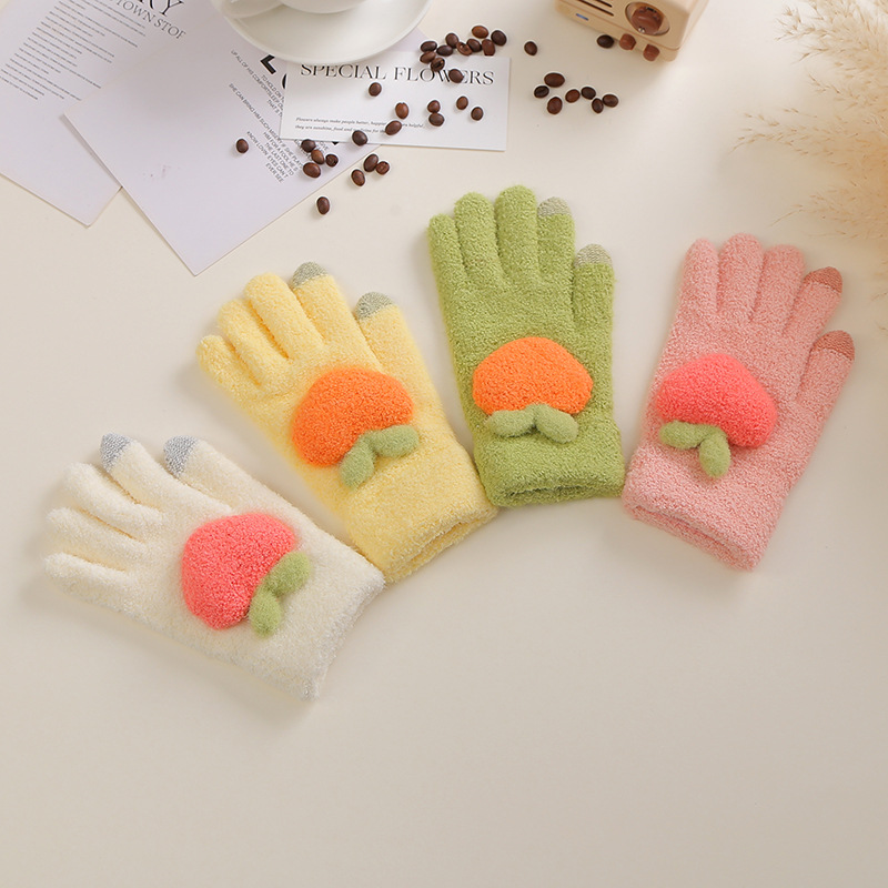 Women's Knitted Gloves with Printed Logo, Autumn and Winter Warm Gloves with Touch Screen, Cute Plush Gloves, Customized