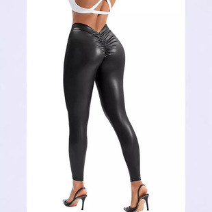 Cross-border Amazon European and American Women's Pants Fashion Bright Leather Pencil Pants Sexy PU Leather Stretch Tight V Waist Tight Pants Women
