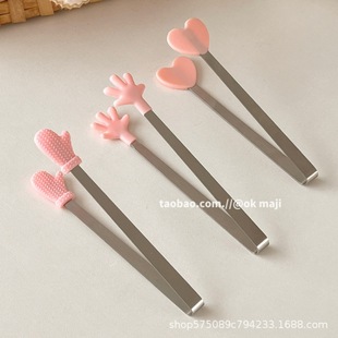 OK maji snack artifact cute silicone small palm mini stainless steel ice clip sugar snack clip