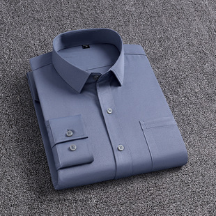 Pocket Middle-aged Long-sleeved Spring and Autumn Casual Non-ironing Four-sided Stretch Business Solid Color Shirt Cross-border Men's Shirt