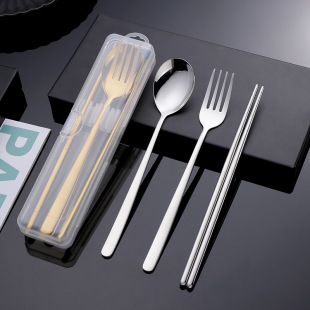 Wholesale portable tableware stainless steel spoon Fork chopsticks Korean fork chopsticks three-piece set student tableware suit