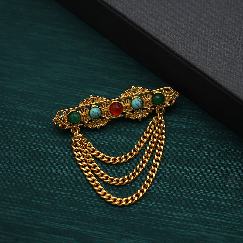 Antique brooch replica Victorian vintage natural stone tassel brooch European backflow jewelry