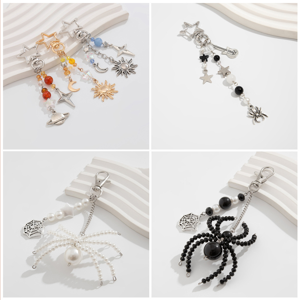 European and American Cross-border Jewelry 3-piece Sunflower Crystal Keychain White Pearl Woven Spider Accessories suit