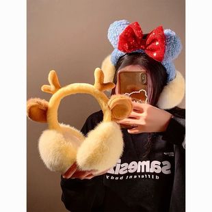 Plush Cute Bow Warm Earmuffs Women's 2024 Winter Plush Riding Cold-proof Anti-freezing Warm Earmuffs
