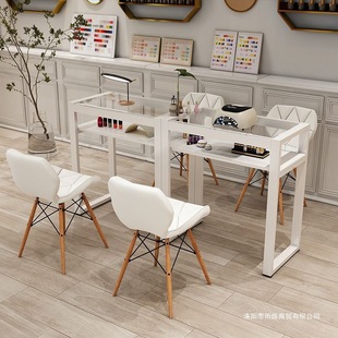 Nail Art Table and Chair suit Tempered Glass Workbench Japanese Style Single Double Table Manicure Shop Special Simple Beauty