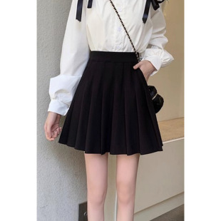 Elastic Waist Pleated Skirt Pocket Skirt Women's Autumn and Winter New Korean-style All-match High Waist Slimming Stretch Short Skirt