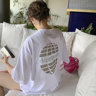 European large version of white cotton short sleeve T-shirt women's summer explosions South Korea women's American casual half sleeve jacket 7381