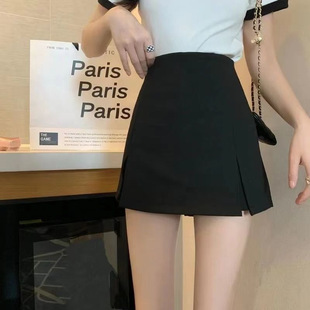 2023 contrast color lapel short-sleeved T-shirt + sexy slimming split short skirt polo collar top women's two-piece suit