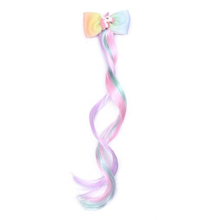 AliExpress European and American children's cute cartoon pony unicorn bow hairpin wig headdress color wig