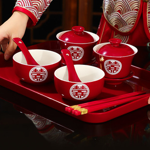 Tea Cup wedding bowl wedding change a pair of red toast tea set bowl and chopsticks suit dowry supplies
