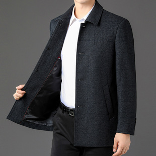 Brand woolen jacket middle-aged and elderly men's jacket business single-breasted jacket dad mid-length plaid jacket