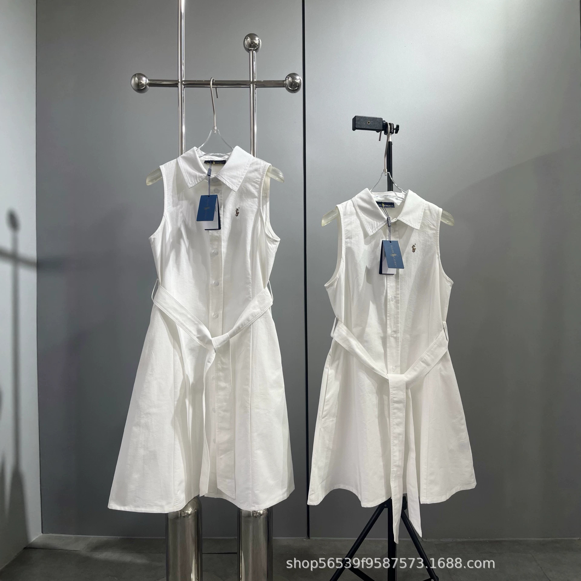 High-End Rl Ralph Lauren Colorful Pony Logo Sleeveless Dress, Slimming and Elegant, with a Turn-Down Collar and Tie, A-Line Long Dress for Women