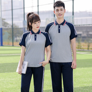 Summer school uniform short sleeve junior Senior high school primary school students suit men's and women's sports college two-piece factory T-shirt class uniform