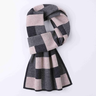 Men's pure wool scarf men's winter high-grade warm thick plaid scarf for boyfriend birthday gift wholesale