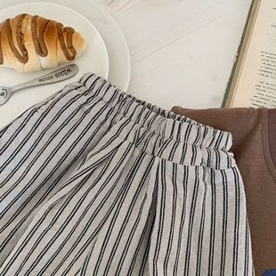 Children's Casual Pants Bangcheng 2025 Summer New Vertical Strip Cotton Mid-length Pants for Boys and Girls Baby H0197