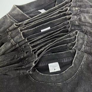 Spring and summer fashion brand heavy short-sleeved T-shirt men's waxed washed retro loose hip hop style American ins drop-shoulder top fashion