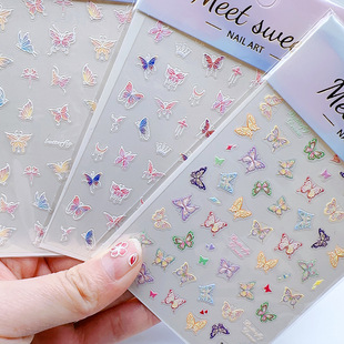 Lost color 5D relief three-dimensional line butterfly colorful ins wind butterfly flying nail stickers nail stickers