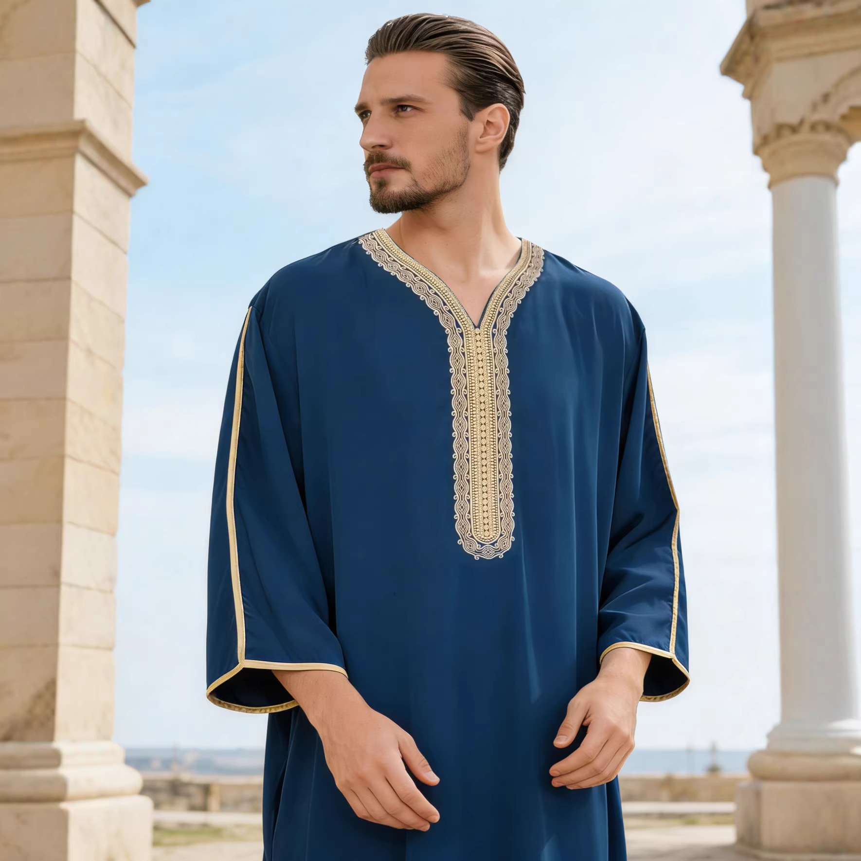 2025 New Cross-Border Foreign Trade Men's Clothing with Embroidered Sleeves and Side Pockets