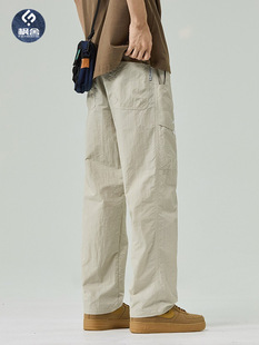 Fengshe Men's Wear/2025 Spring New Men's Loose Nylon Casual Straight Pants High Street Wide Leg Casual Pants