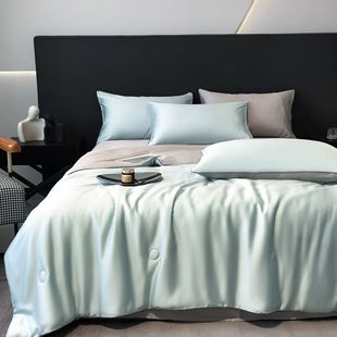 Simple 100 Lanjing Tencel Summer Cool Quilting Four-piece Solid Color Double-piece Lyocell Fiber Air Conditioning Summer Quilting Wholesale