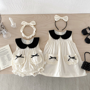 Summer Sleeveless Bag Fart Clothes 25 New Baby Clothes Girls Sweet Chanel Style dress Triangle Climbing Sisters Clothes