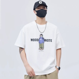American Style High Street Cotton Short-sleeved T-shirt Men's Summer Simple Style Distinctive Printed Loose plus size Round Neck Top Trendy