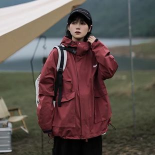 cityboy Spring and Autumn Japanese Outdoor Jacket Men's and Women's Red Hooded Jacket Mountaineering Suit Loose Functional Jacket