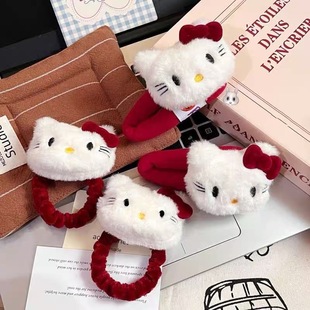 New red kitty cat hair ring cartoon plush little girl bangs side clip cute hair rope hairpin