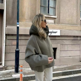 Amazon AliExpress 2024 New detachable hooded wool double-sided winter loose all-match short coat