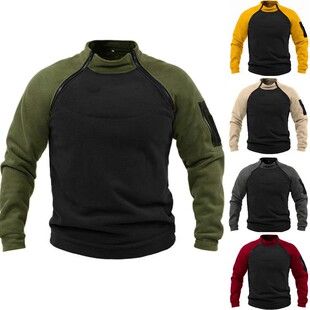European and American collar men's sweater spring and autumn loose double sleeve color matching outdoor warm breathable tactical men's jacket wholesale