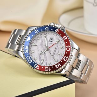 2025 Laojia GMT Men's Quartz Ceramic Circle Fashion Men's Fashion Watch Steel Belt Luminous Water Ghost Waterproof Watch