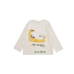 Wurib Boy's Long Sleeve Round Neck Cartoon Graffiti T-Shirt Spring New Fashion Trendy Loose All-match Top