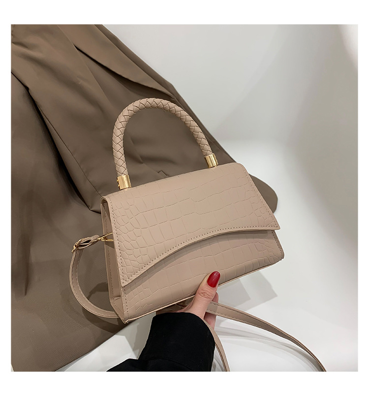 Solid Color Crocodile Pattern Bag for Women 2022 New Korean Style Women's Bag Textured Pu Simple Women's Shoulder Bag Small Square Bag