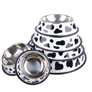 Pet Supplies Amazon New Cow Round Stainless Steel Pet Bowl Anti-turnover Cat Bowl Dog Bowl Wholesale