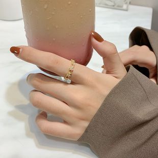 ins Net red style hollow heart ring female fashion shining zircon open adjustable index finger ring