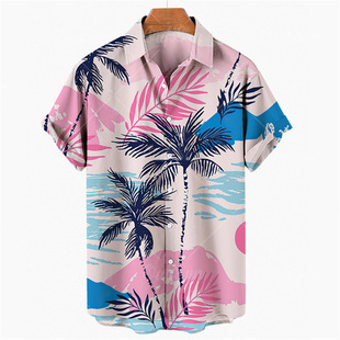2024 new men's Hawaiian shirt Amazon European and American cross-border 3D printed casual short-sleeved men's shirt