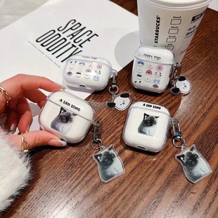Fun Headset Cat airpods Wireless Bluetooth Headset Protective Cover for Apple 1/2 Generation Transparent Drop-Resistant Soft Case