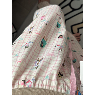 Girl's Pink Cartoon Puppy Plaid Pajama Pants Summer Women's Casual Loose Straight Walking Pants for Outer Wear