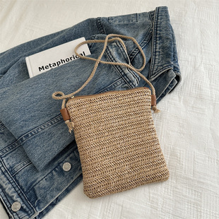 Small Bag 2024 Summer New Style Straw Woven Bag Mobile Phone Bag Crossbody Bag Ins Fashionable Western Style Niche Woven Bag